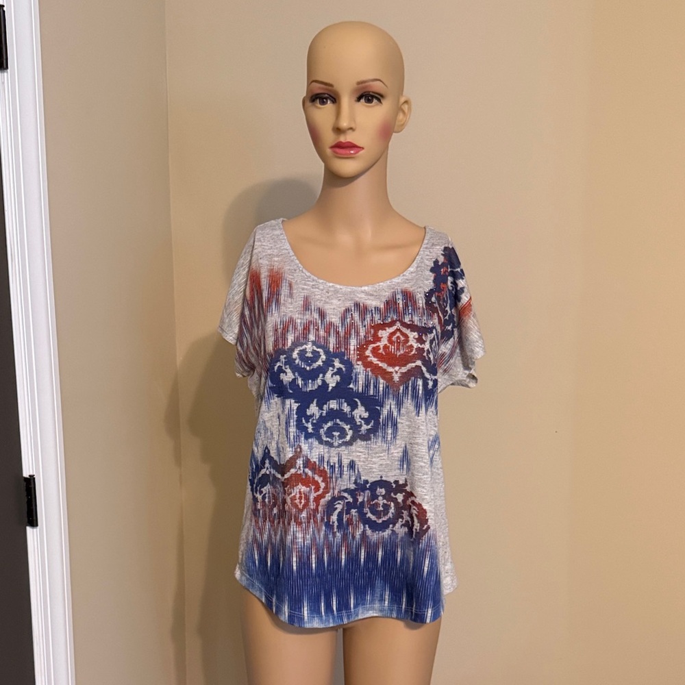Sonoma Scoop Neck Short Sleeve Top - Blue & Rust